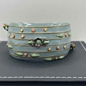 Victorian Vibes Antique Blue and Brass Bangle Bracelet